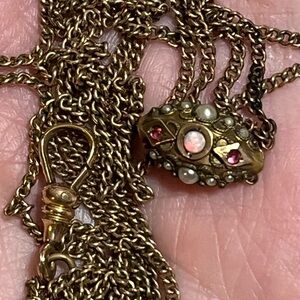 Antique Victorian Gold-Filled Or Gold Shell Etruscan Ladies Watch Chain With Gem